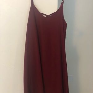 Burgundy midi dress.